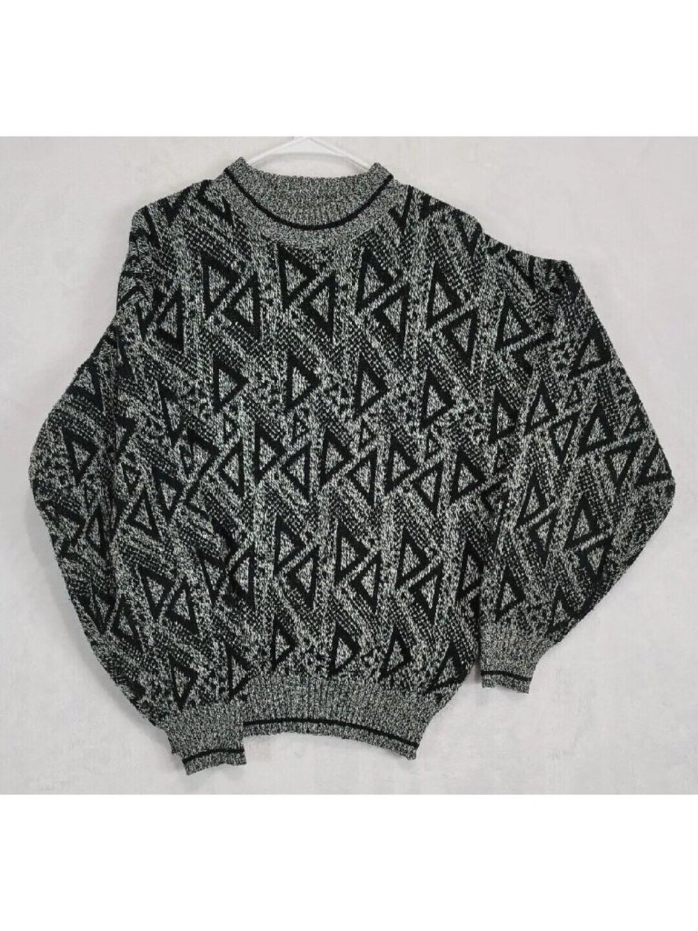 Vintage Nuovo Industrial Men's Geometric Abstract Knit Sweater SZ XL Gray Black